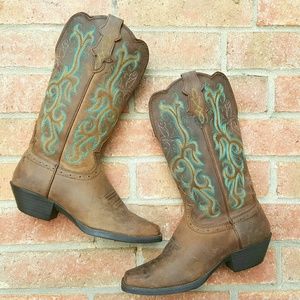 Square-toed Leather Justin Boots