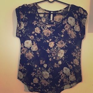 Floral Blue and Pink scoop neck Top