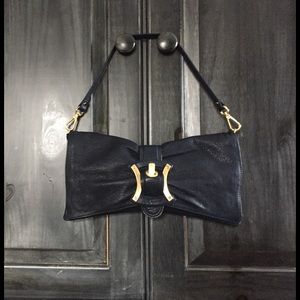 B.Makowsky Leather Clutch In Navy
