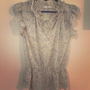 Mango Floral Ruffled Trim Cap sleeve shirt