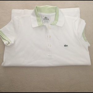 Lacoste white with lime green trim polo