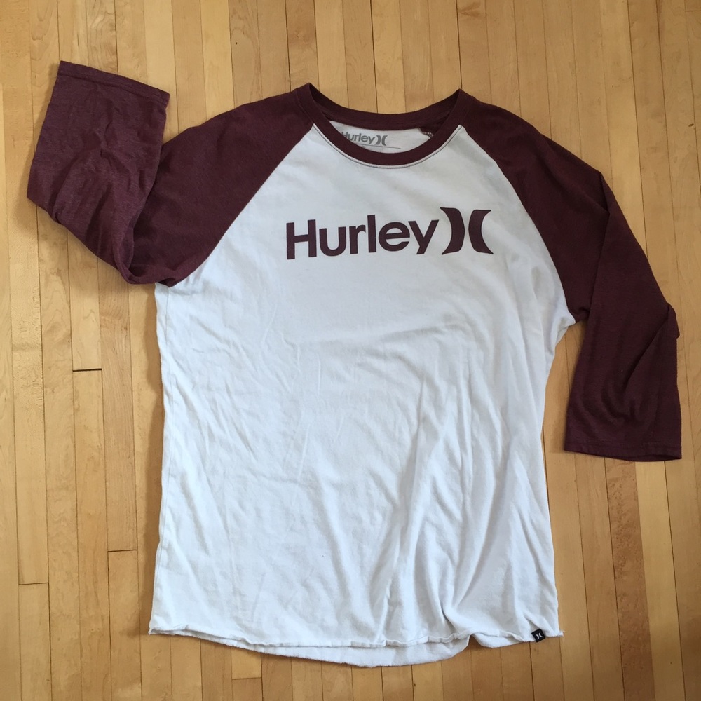 Hurley baseball tee Tshirt men's large 3/4 sleeve