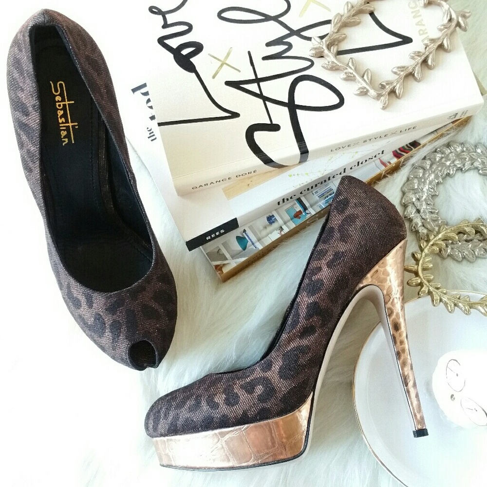 SEBASTIAN MILANO leopard print peep toe pumps