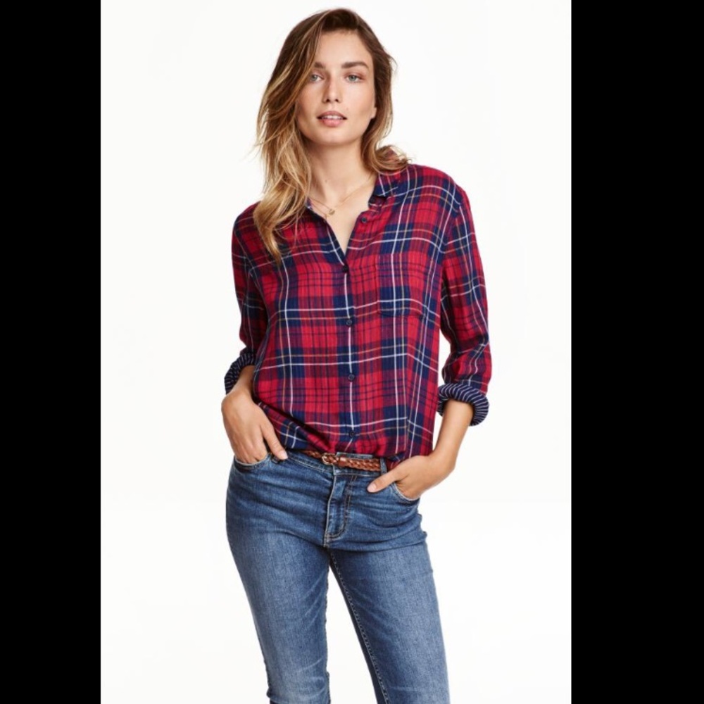 H&M L.O.G.G. Red Checked Plaid Shirt