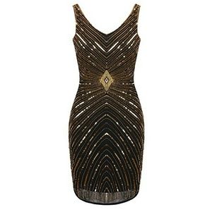 Vijiv women's 1920s v-neck art deco sequin dress