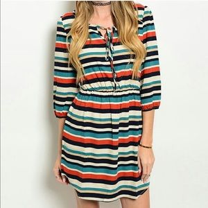 Striped 3/4 Sleeve Day Dress