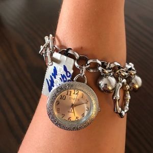 Stainless steel charm bracelet watch
