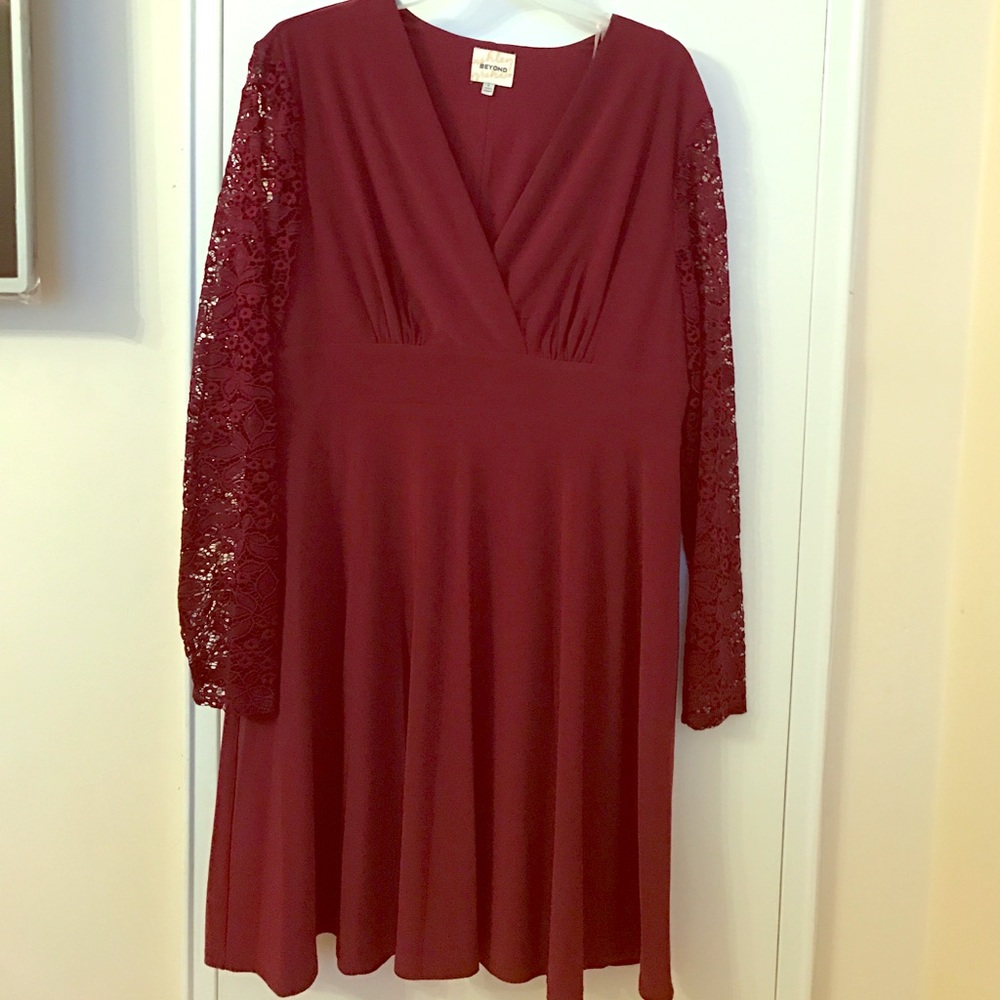 Red dress with lace arm