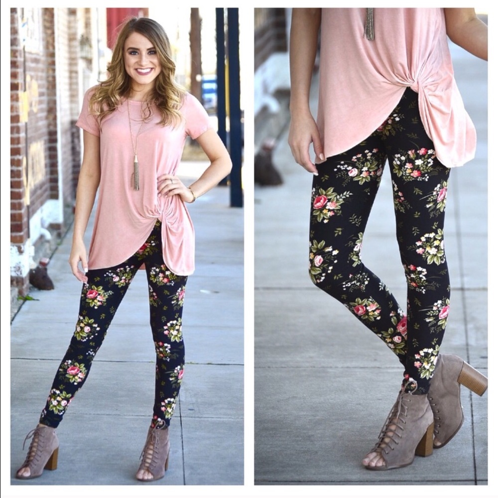 Black and Pink Floral Leggings