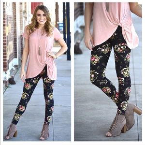 Black and Pink Floral Leggings
