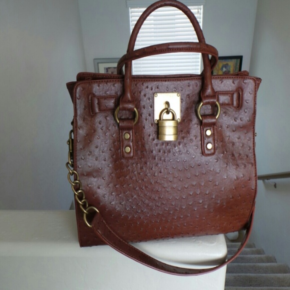 Handbags - Brown ostrich embossed large tote