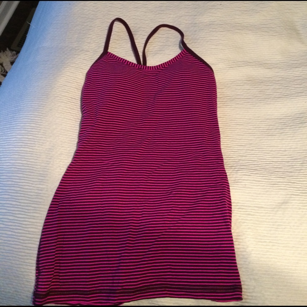 Lululemon pink stripped workout top