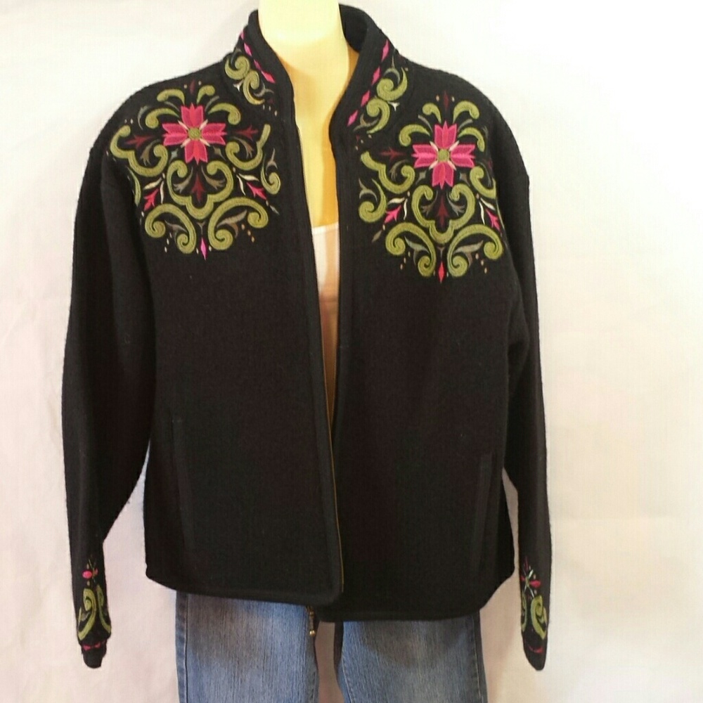 Boiled wool embroidered winter jacket