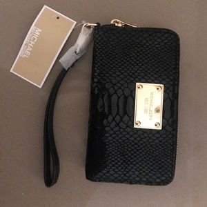 Michael Kors Embossed Leather Black wristlet