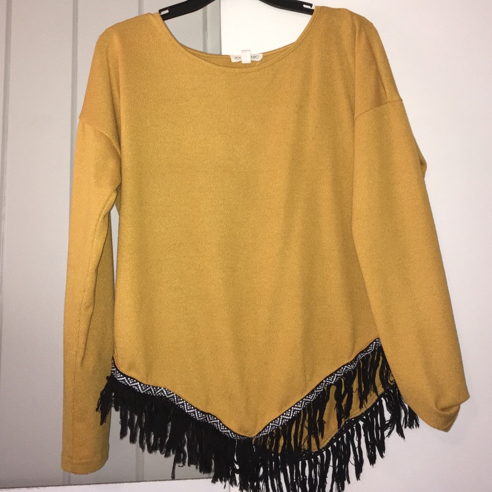 yellow sweater with fringe