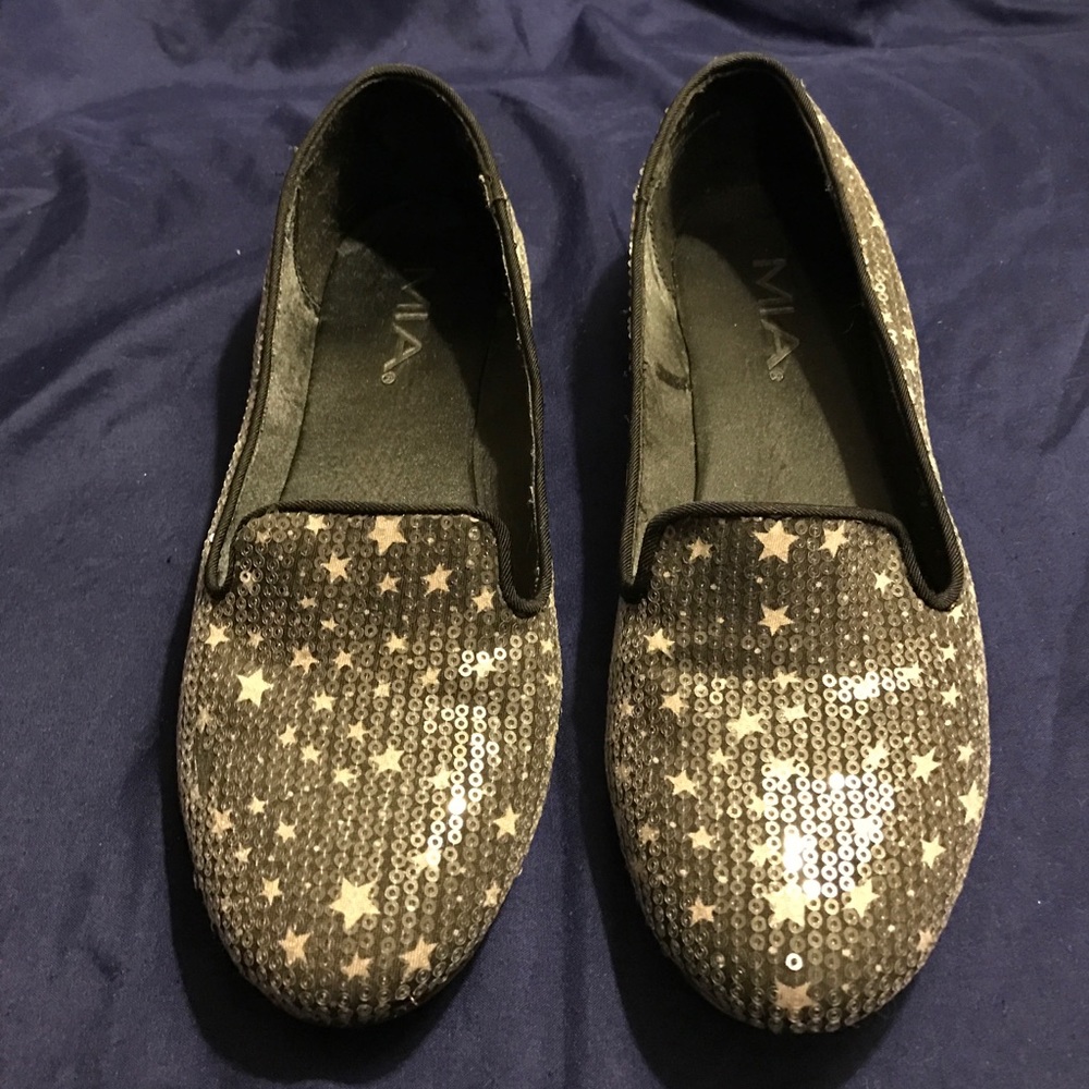Black Smoking Loafer Flats Sequin & Stars Sz 8.5