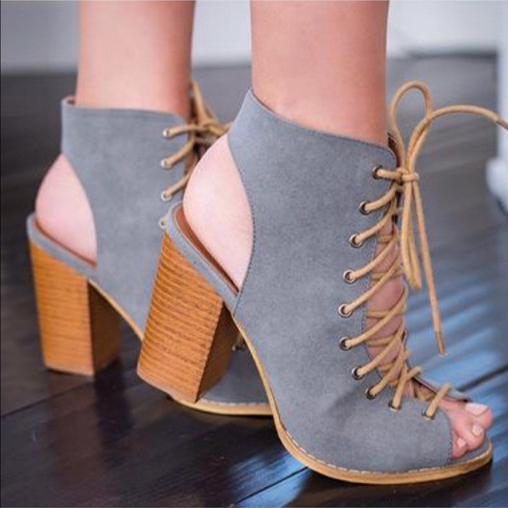 🌸Camilla Lace Up Peep Toe Booties - Picture 5 of 6