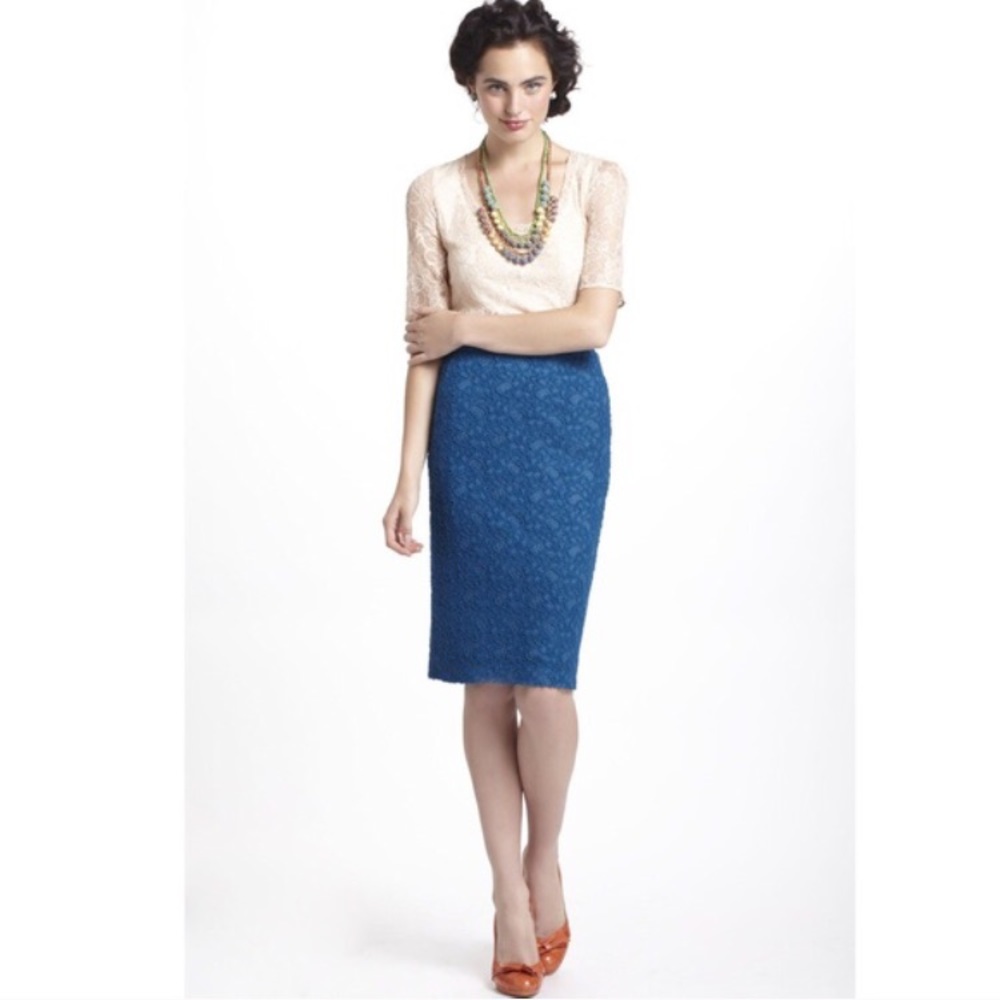 NWT Anthropologie Moulinette Soeurs blue lace pencil skirt