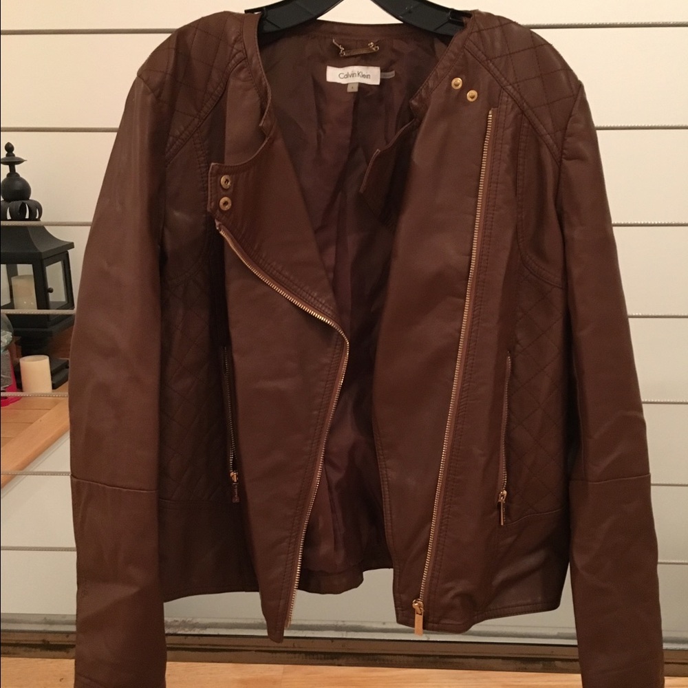 Faux Leather Calvin Kline Cross Zipper Jacket