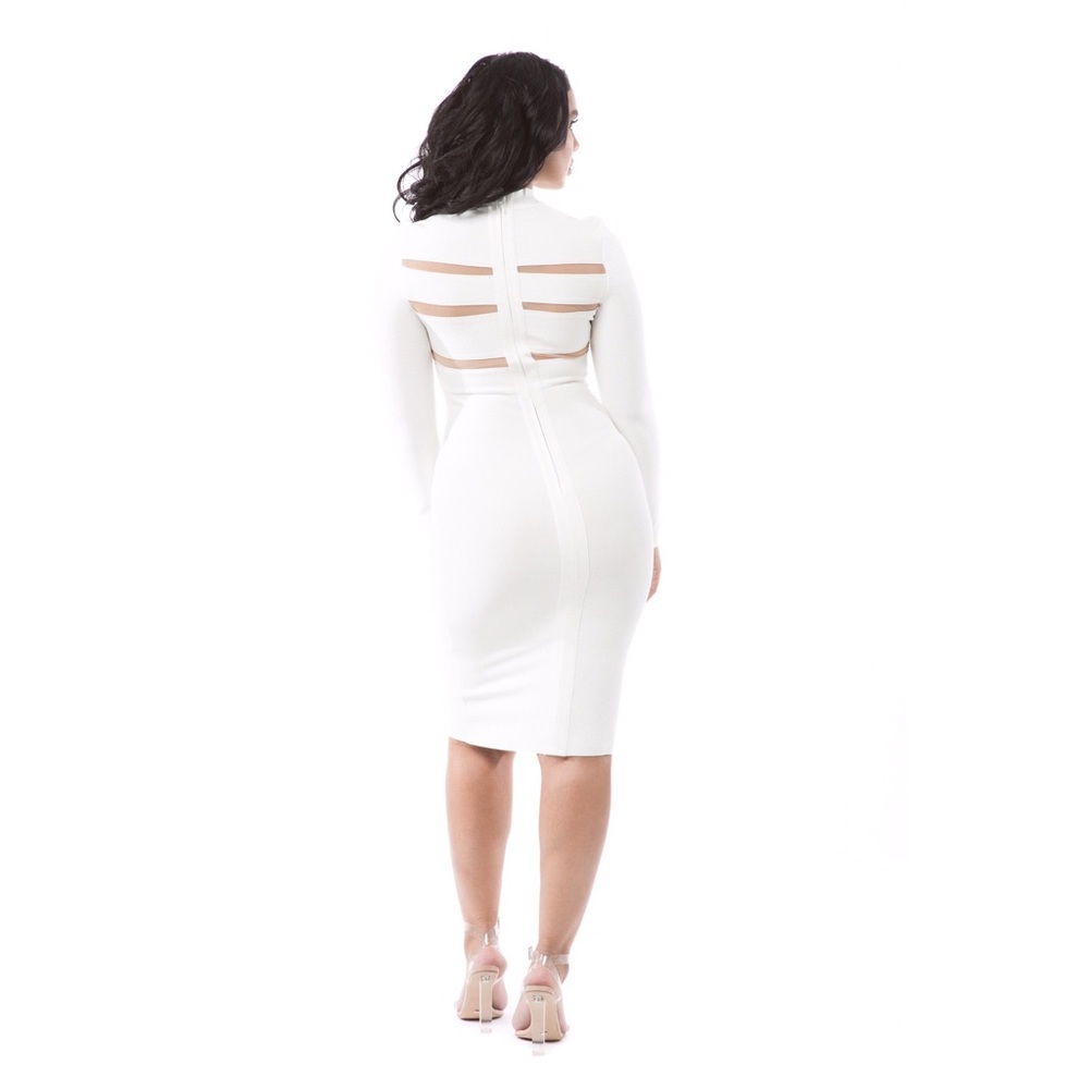 White Mock Neck Long Sleeve Bandage Dress #780 - Picture 5 of 5