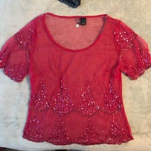 BKE Boutique sheer sequin top