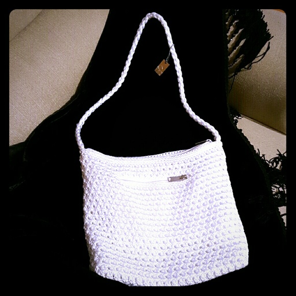 lina Handbags - REDUCED . white cricheted crossbody   bag