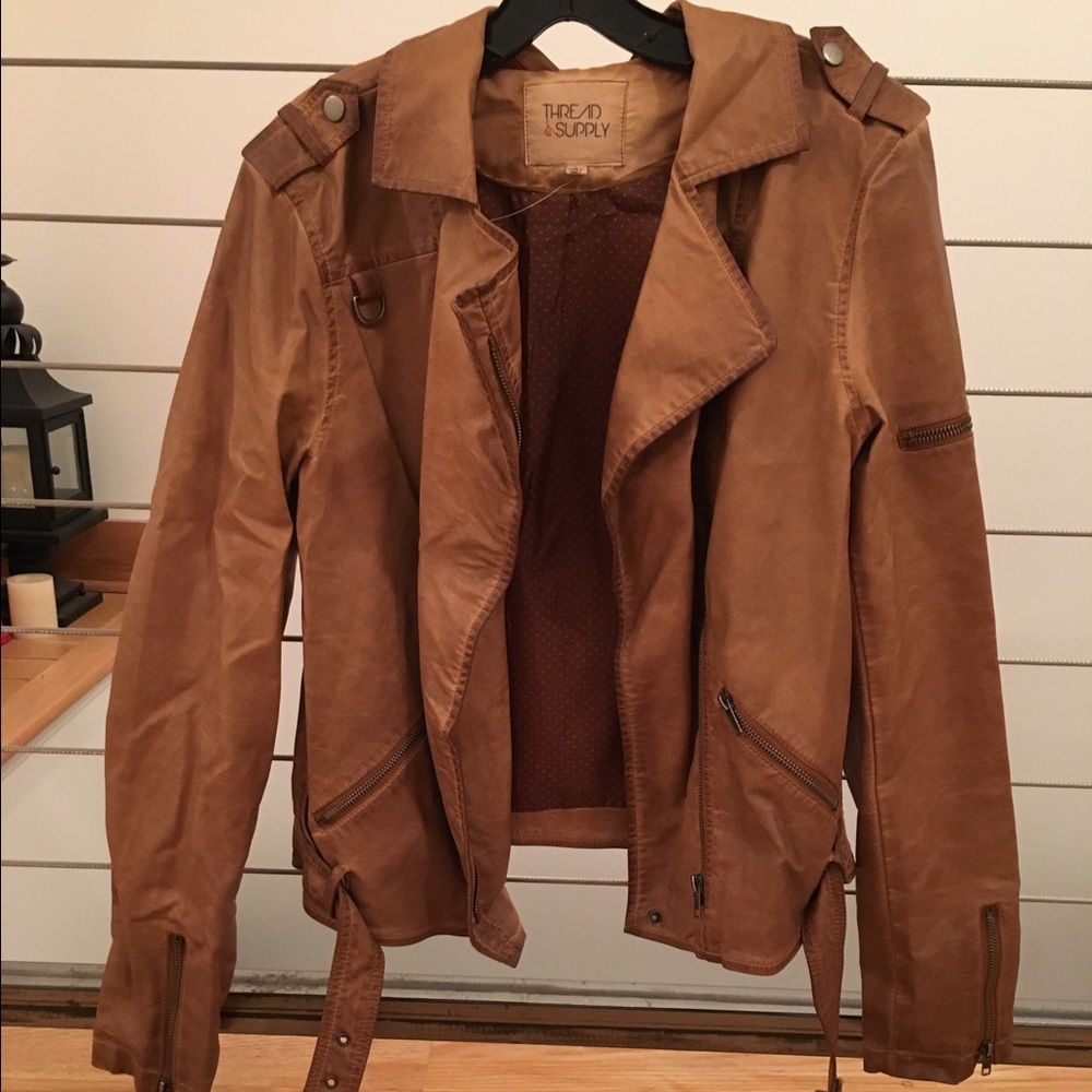 Faux Leather Cross Zip Jacket