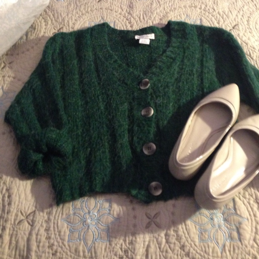 Cropped mohair cozy cardigan sweater