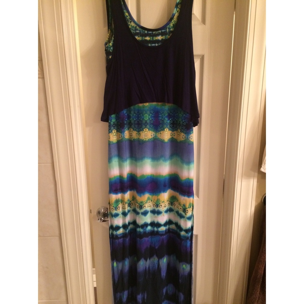 Women's Blue Tie-Dye Pattern Maxi Dress