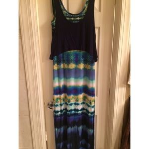 Women's Blue Tie-Dye Pattern Maxi Dress