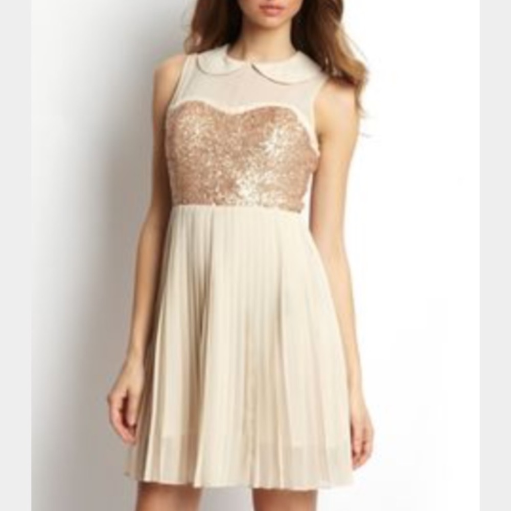 Champagne Peter Pan Dress with Rose Sequin Bodice