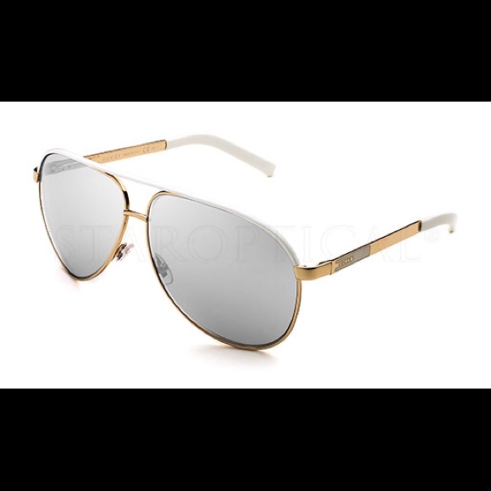 Authentic White/Gold Aviator Gucci Sunglasses.