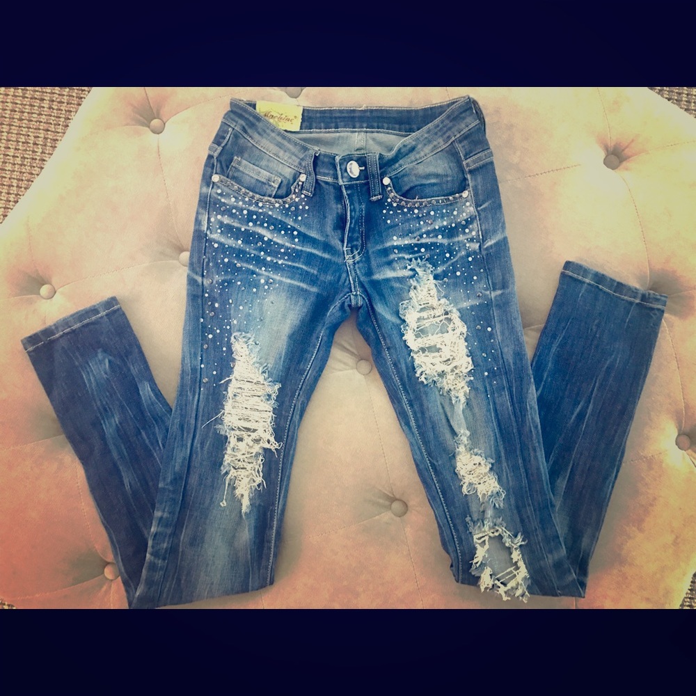 Rhinestone Ripped Jeans