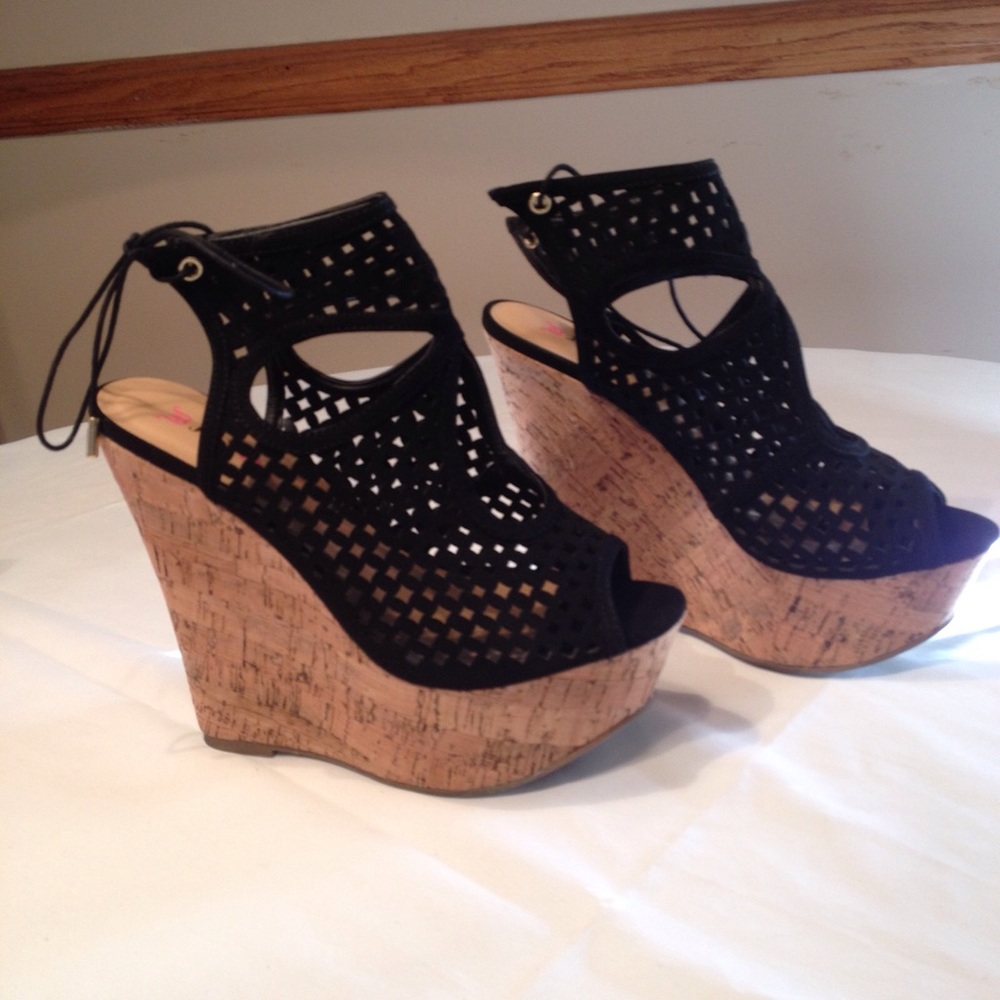Black Suede like Cork Wedge