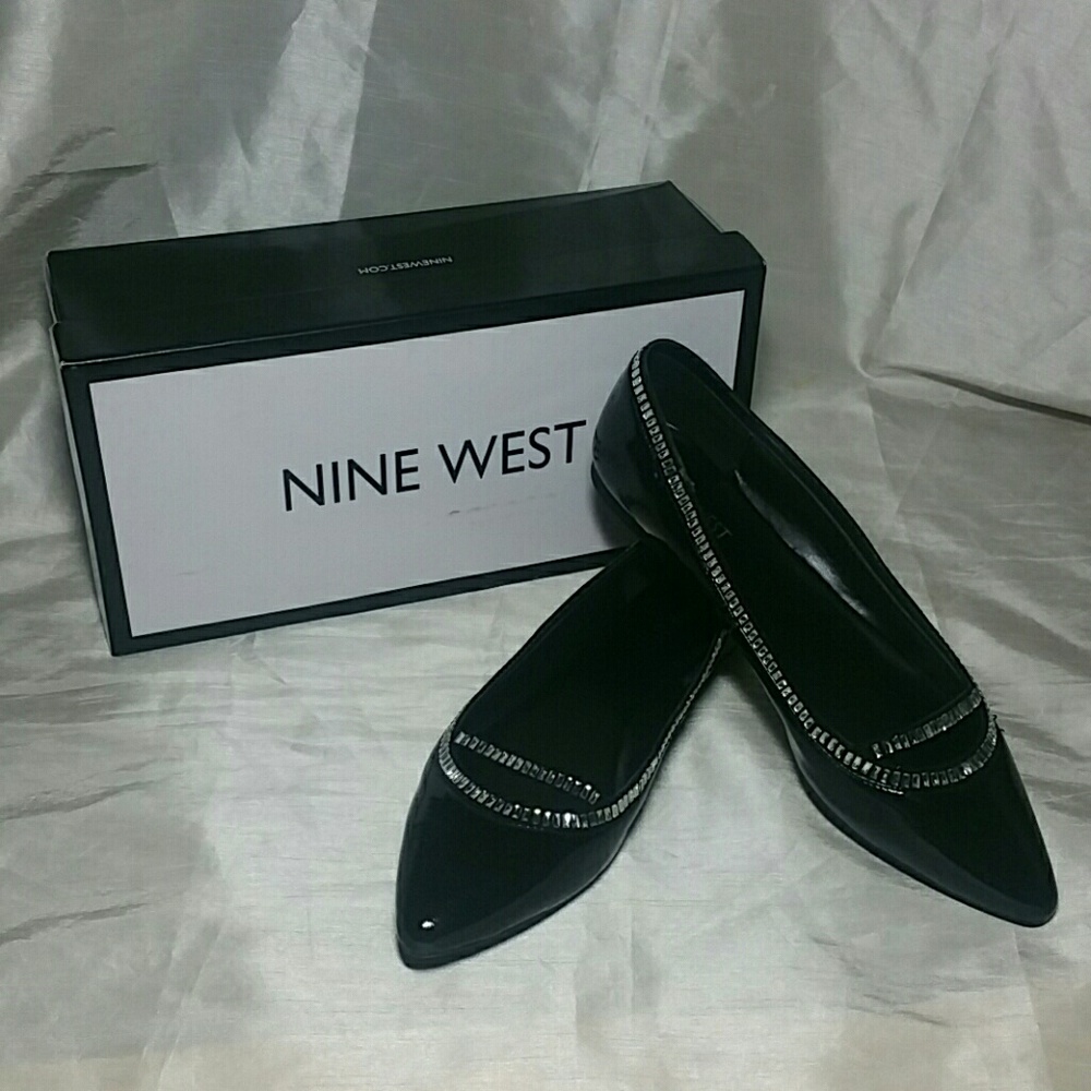Nine West Flats Black with Crystals Size 8.5 M New
