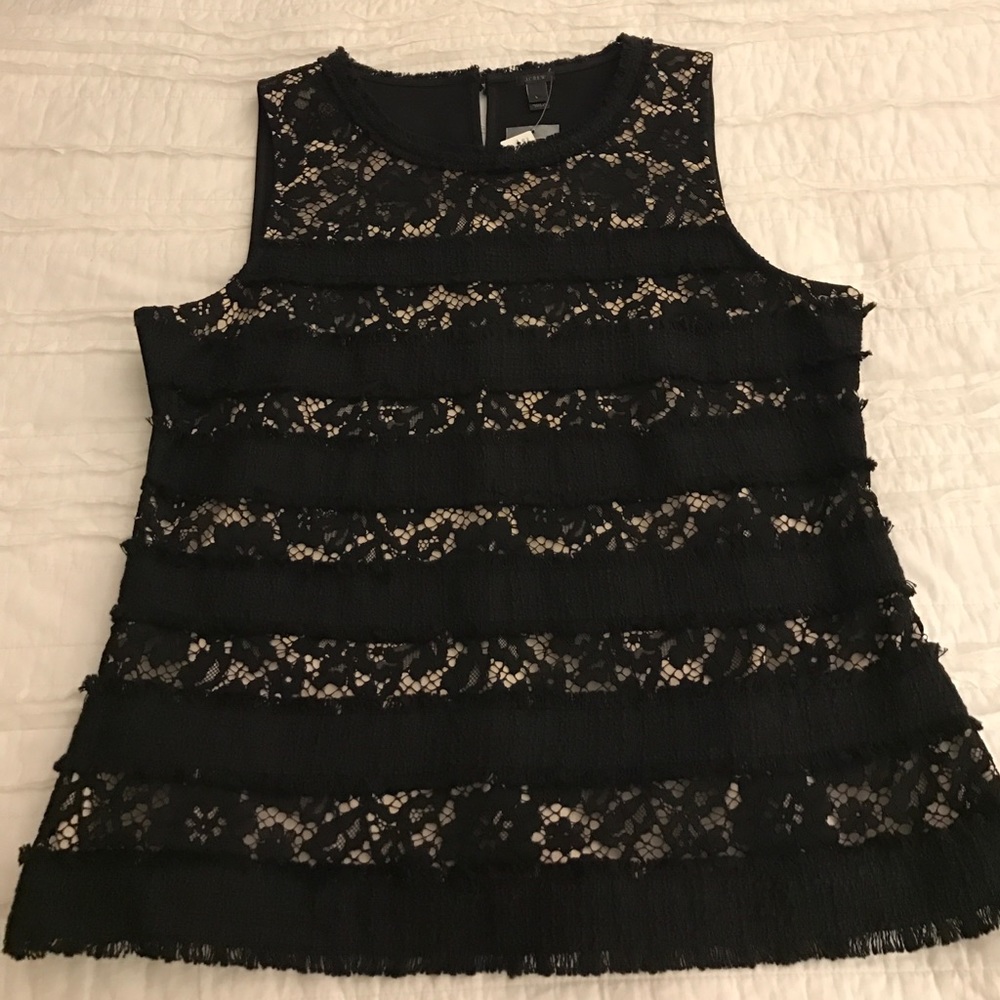 j. crew black lace sleeveless tank, size L