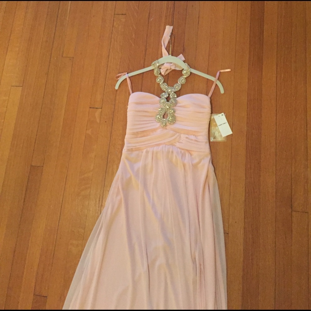Light pink halter neck prom dress