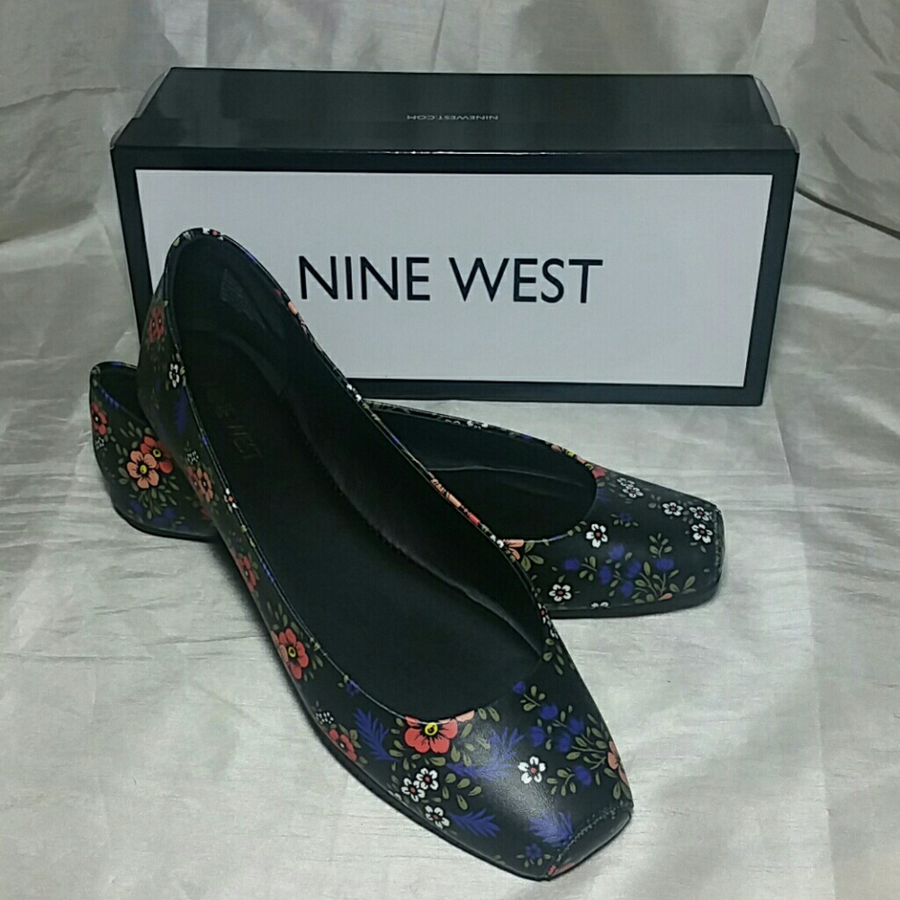 Nine West Flats Floral Print Squared Toe 8.5 M New