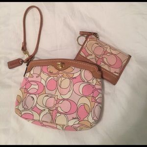 Pink and Brown Coach wallet and wristlet