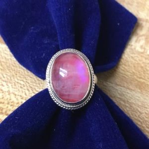 Rainbow moonstone pink oval ring
