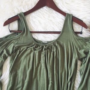 Army green cold shoulder flowy top