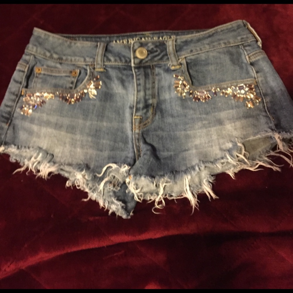 American Eagle crystal jean shorts