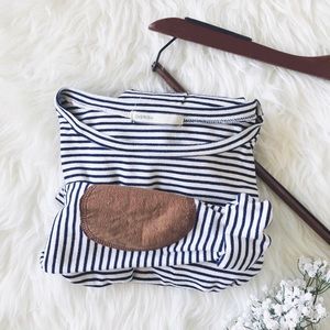 Navy striped top with suede elbow patches