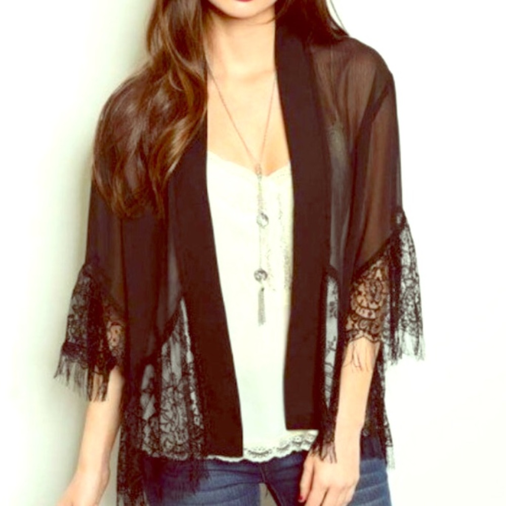 Sexy Black Sheer Kimono