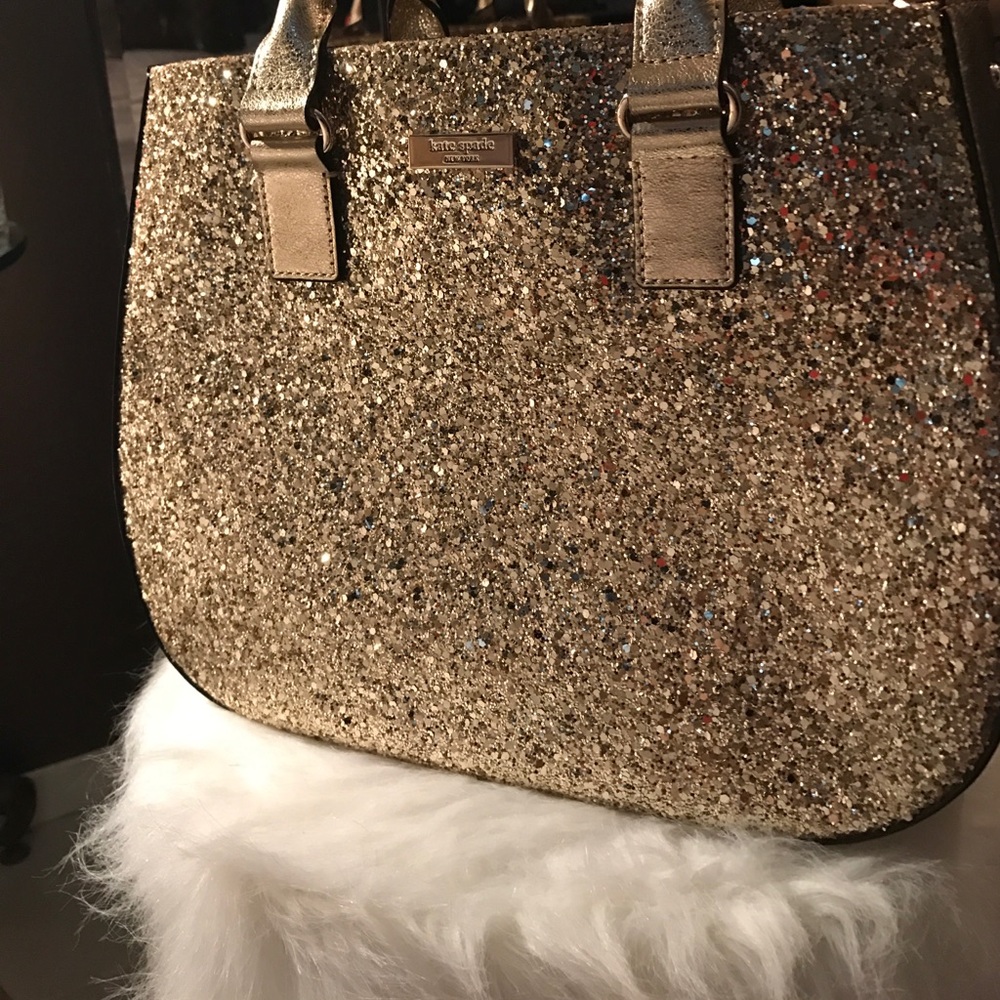Large Gold Glittery Kate Spade handbag with strap