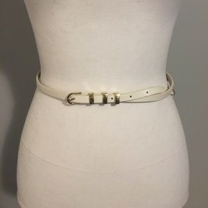 Thin White Belt with Gold Clasp