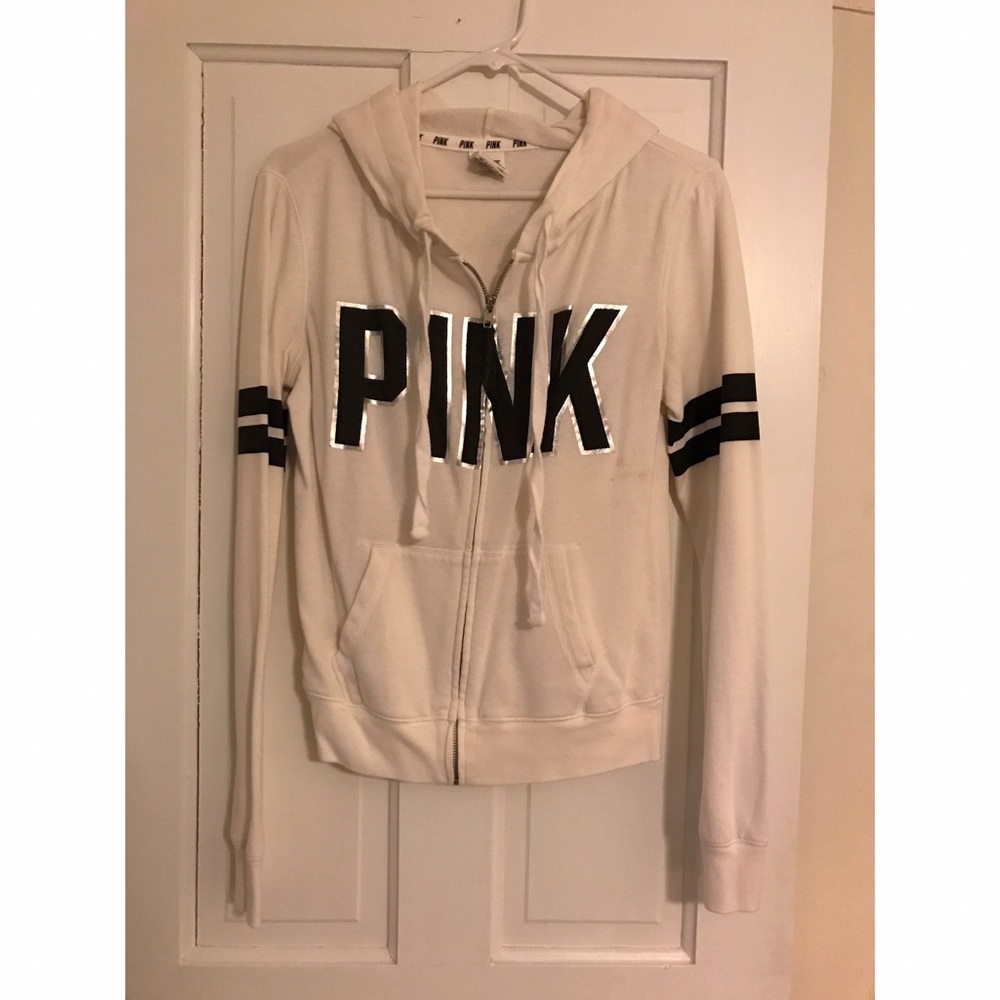 PINK women's small white zip up hoodie