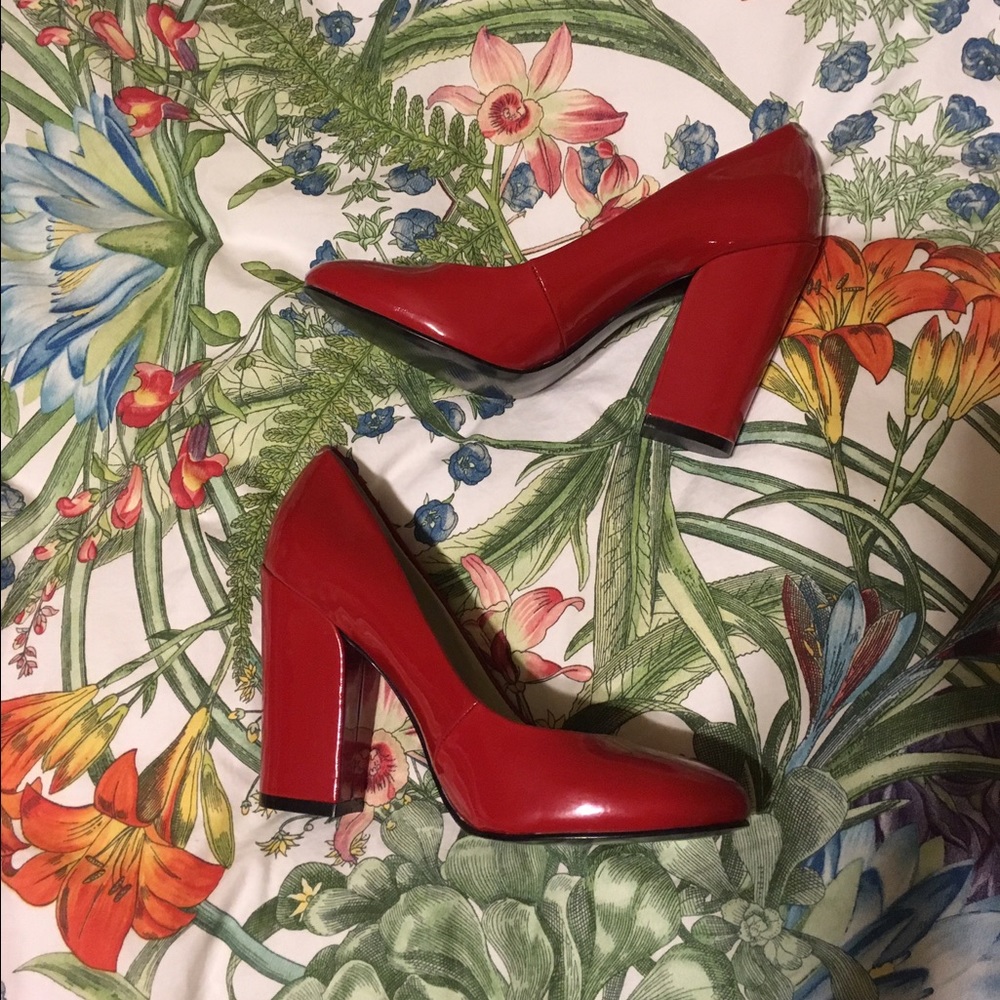 Red Block Heel Pumps