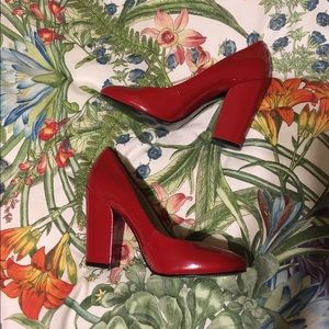 Red Block Heel Pumps