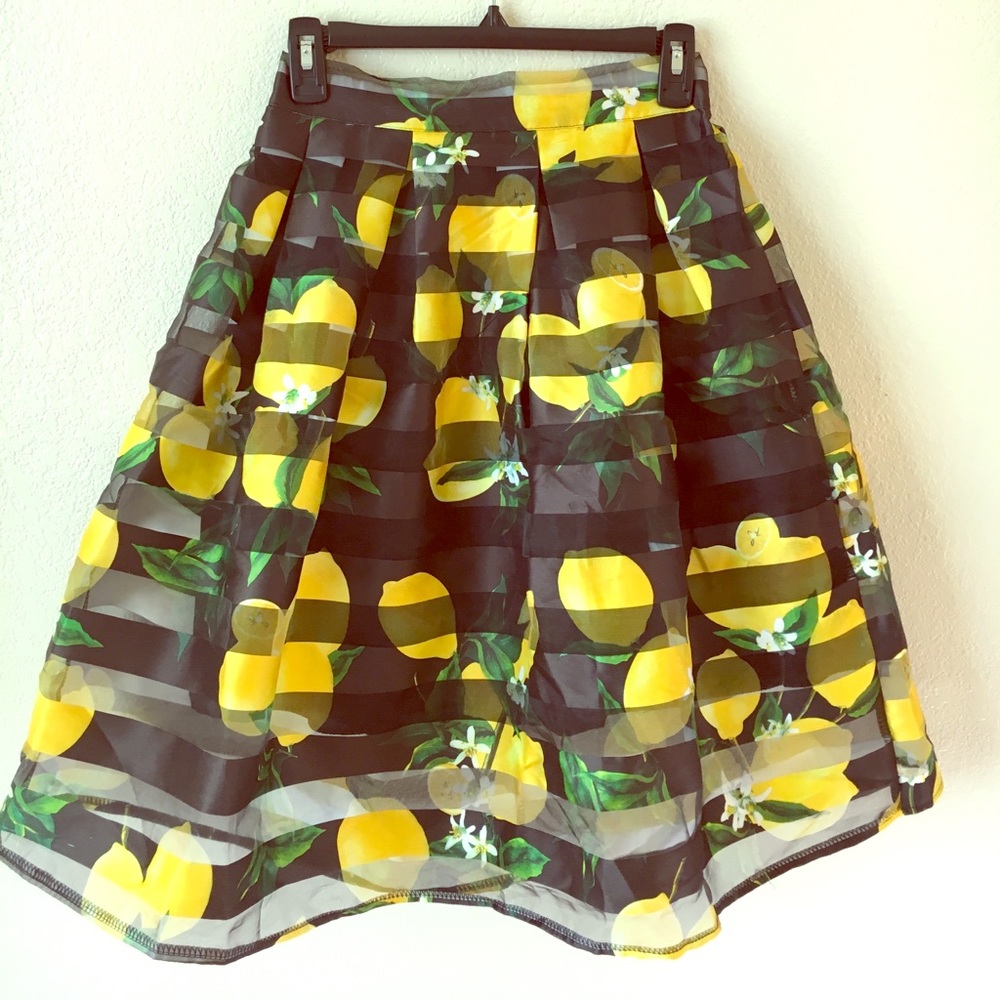 Summer skirt lemon print fit and flare skirt